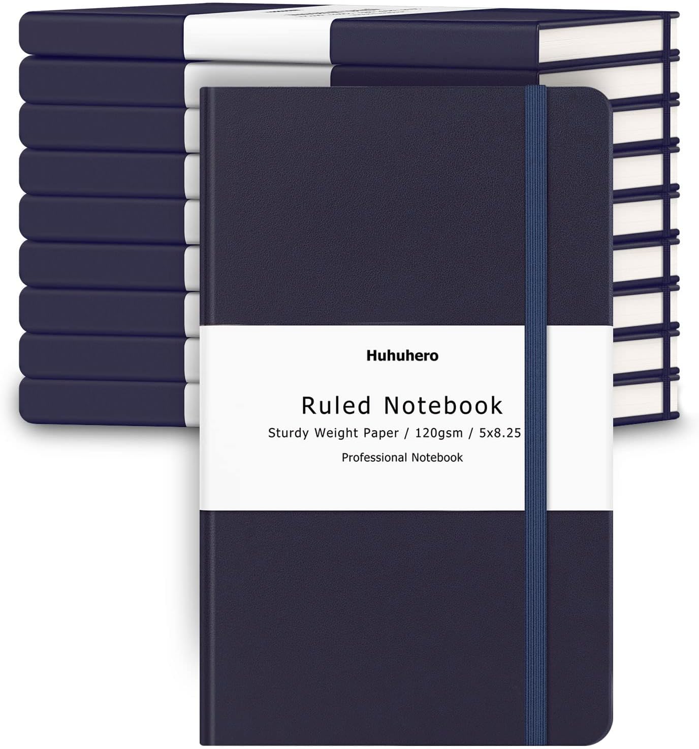 Huhuhero 5 Pack Lined Journal Notebooks, Hardcover Notebook for Work School Office, 5"×8.25", 120Gsm Thick Ruled Writing Journals for Note Taking Business, Black