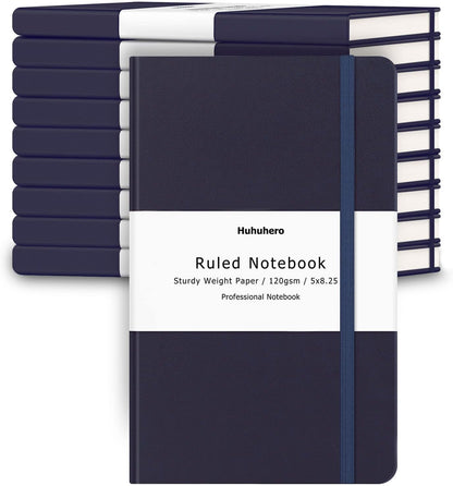 Huhuhero 5 Pack Lined Journal Notebooks, Hardcover Notebook for Work School Office, 5"×8.25", 120Gsm Thick Ruled Writing Journals for Note Taking Business, Black