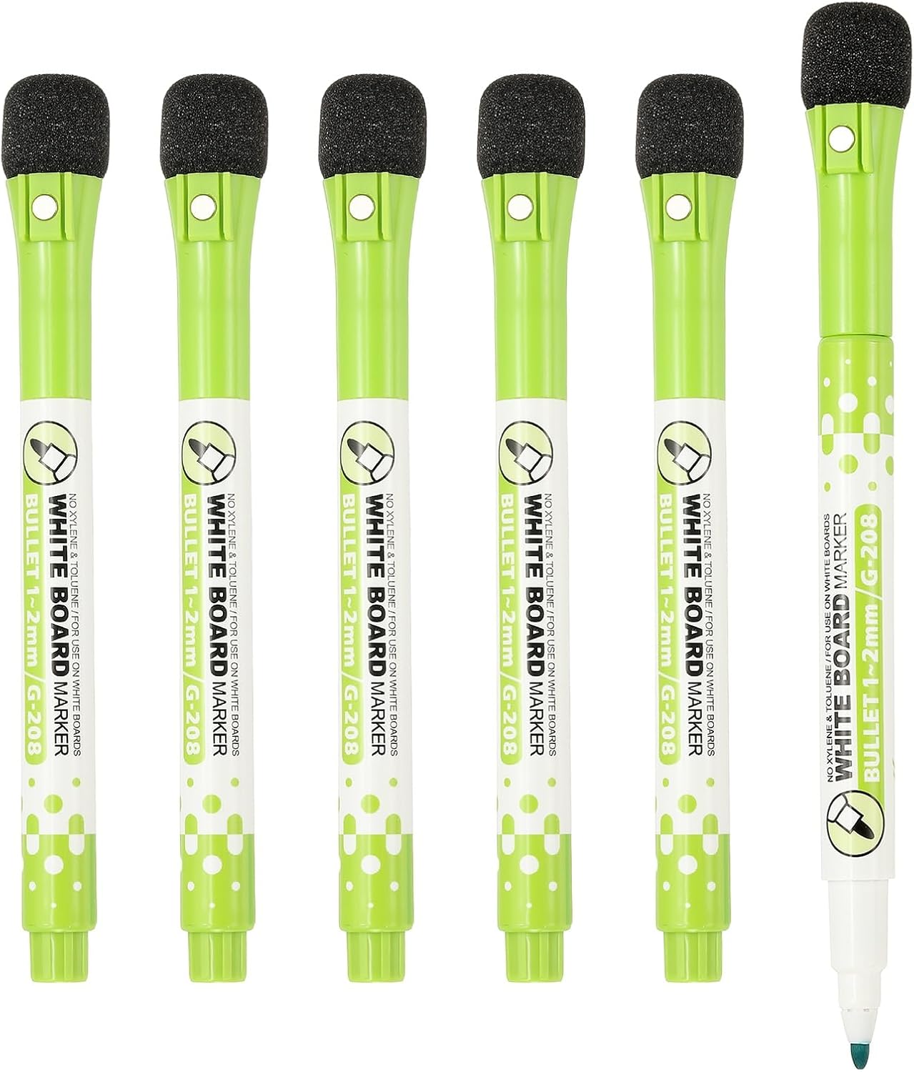 PATIKIL Magnetic Whiteboard Pen, Fine Tip Dry Erase Yellow White Board Markers with Eraser Whiteboard Calendar Supplies for Classroom Office, 6 Pcs, 1-2mm Tip