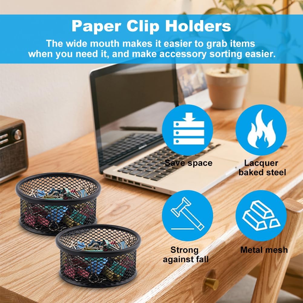 2 Pack Mesh Paper Clip Holder,Paperclip Holders for Desk Binder Wire Mesh Bowls,Magnetic Paper Clip Holder for Desk,Paper Clip Dispenser,Paper Clip Organizer Office ﻿