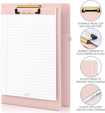 Aesthetic Clipboard Folio with Refillable Lined Notepad & Interior Pocket – Cute Padfolio/Legal Pad Holder for Women – Easily Organize Notes at Work, School, or Home