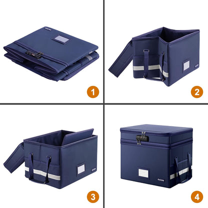 DocSafe File Box with Lock,Multi-Layer Fireproof Document Box Collapsible File Storage Organizer with Pockets/Handle,Large Portable Home Office Filing Safe for Hanging Letter/Legal Size Folders,Black