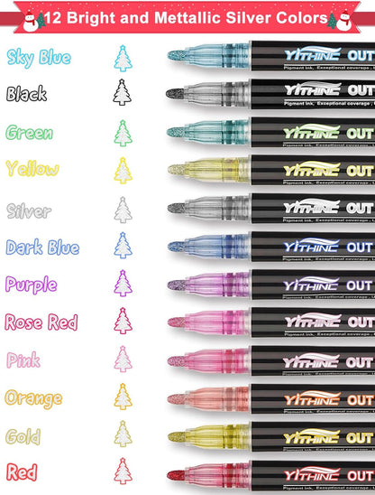 Outline Markers, 12 Metallic Shimmer Glitter Gel Pens, Tween Teen Girl Gifts Trendy Stuff, Cool Cute Art Craft School Drawing Supplies, Birthday Fun Kits for Kids Girls Ages 4 6 8 10 12 Year Old
