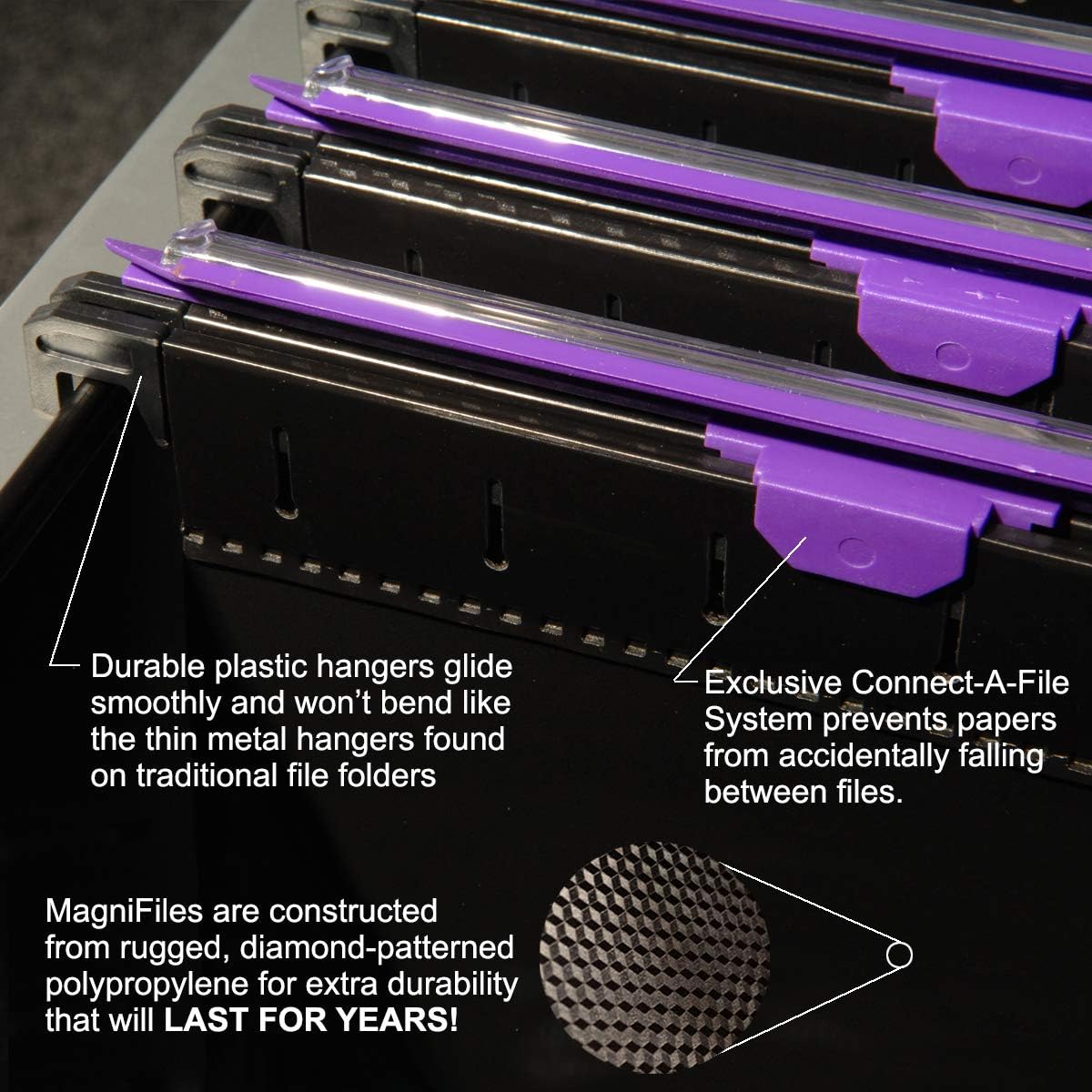 Ultimate Office MagniFile Hanging File Folders V- Bottom Letter Size with 11 inch Magnified Indexes that Double The Size of Your File Titles to Find Files Fast. (Set of 5 Frost)