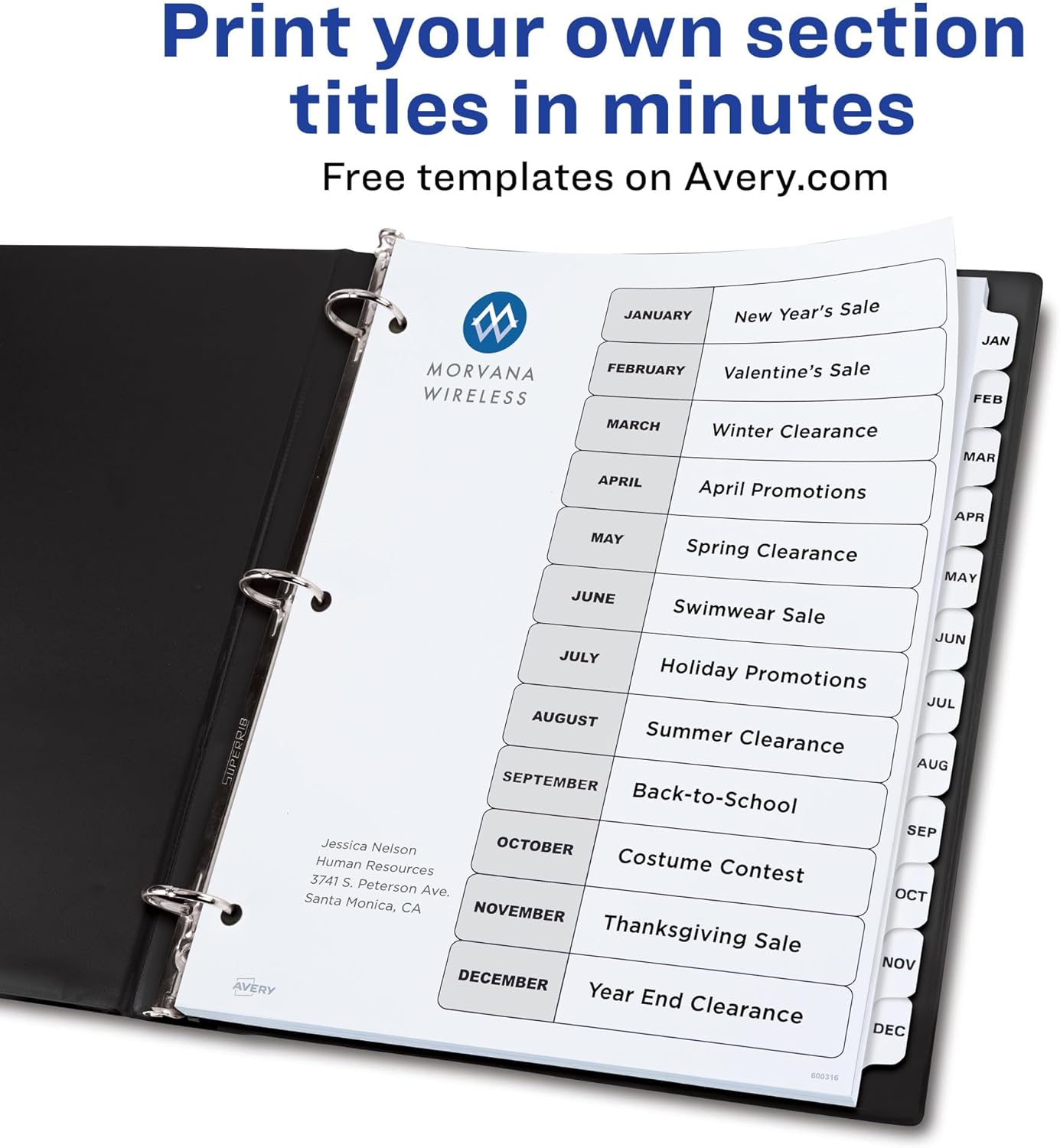 Avery Jan-Dec Dividers for 3 Ring Binders, 12 Tabs per Set, Customizable Table of Contents, Classic White Tabs, Great for Organizing Reports, Projects, and More (11126)