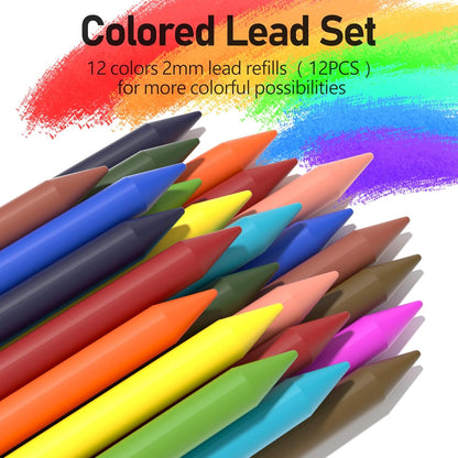 Four Candies 2MM Mechanical Pencil Set with case, Artist Led Pencil Metal Lead Holder with 60PCS Graphite Lead Refill (HB, 2H, 2B, 4B, Color) Kneaded Eraser, Sharpener for Writing, Drawing, Sketching