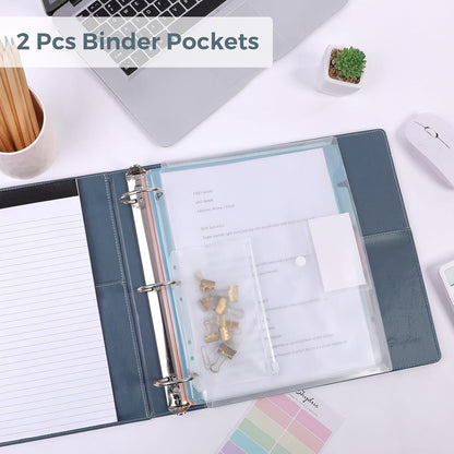 SKYDUE 3 Ring Binder with Clipboard,1 Inch Binder, 13.2" × 10.2" PU Clipboard Binder with Notepad & 5 Dividers with 5 Pockets, Labels, Clipboard Folder Great for School Office(Fit Letter Sized Paper)