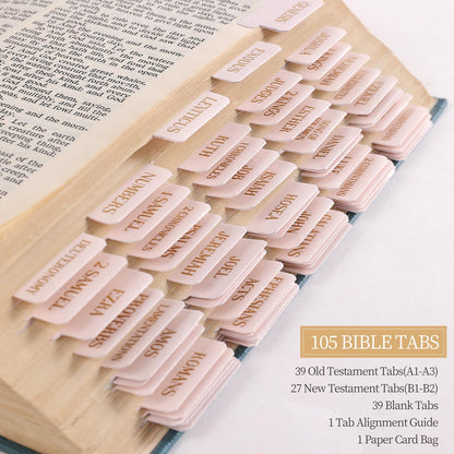 Laminated Bible Tabs, Gold Foil Embossed Lettering Bible Chapter Index Tabs for Women Men, Reposition Large Print Sticky Labels, Easy to Read and Apply, 105Chapters Labels for Easy Navigation (Black)