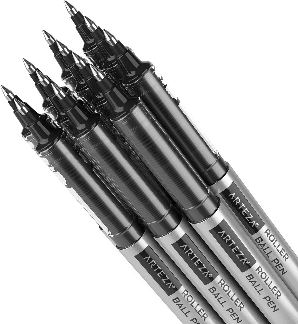 ARTEZA Rollerball Pens, 20 Pack Black Roller Ball Pens, 0.5 mm Needle Point Extra Fine Tip, Quick-Dry Fade-Resistant Liquid Ink for Note-Taking, Bullet Journals, Planners, and Office Use