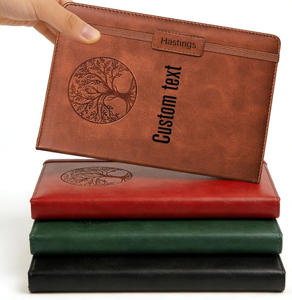 Personalized Text A5 Lined Journal Notebook for Men Women Custom Leather Journal Life Tree Notepad Gift to Writing Travel Business Work School College (Custom notebook - 4)