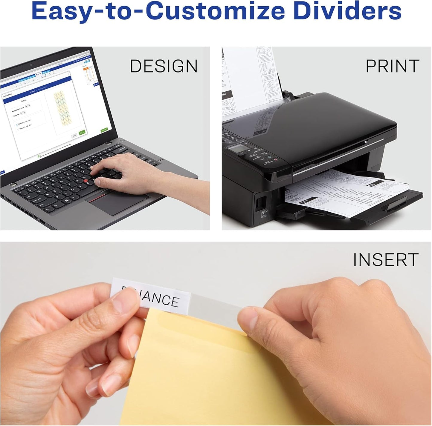 Avery Insertable Dividers for 3 Ring Binder, 5-Tab Set, Clear Big Tabs, Buff Paper with Gold-Reinforced, 1 Set, Great for Organizing Projects, Reports, Finances, and More (11110)