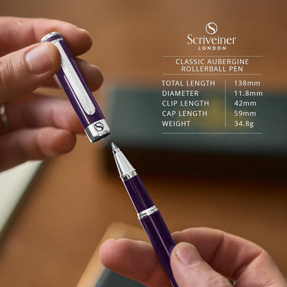 Scriveiner Midnight Blue Rollerball Pen - Stunning Blue Lacquer Luxury Pen, Chrome Finish, Schmidt Ink Refills, Men & Women, Professional, Executive Office, Nice Pen
