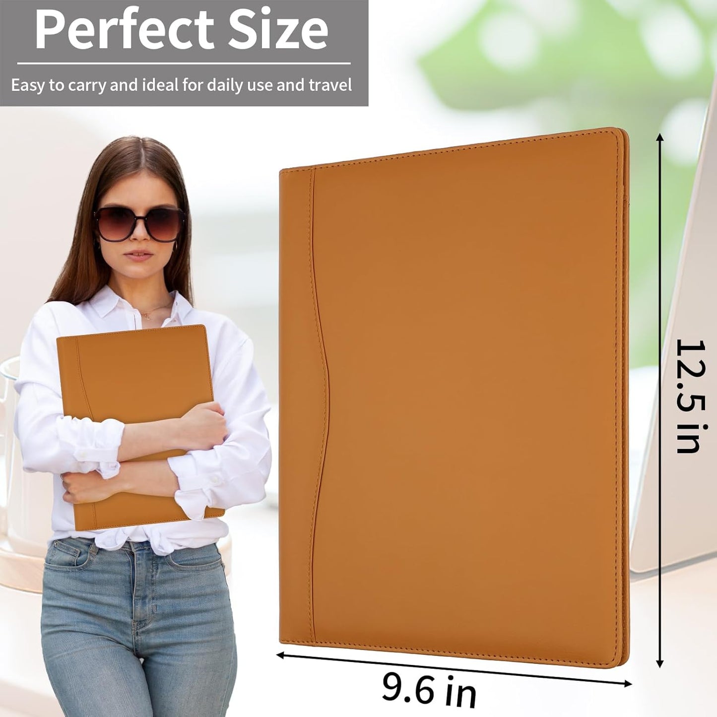 MOWPOG Professional Padfolio Portfolio Binder, Faux Leather Interview Resume Folder, Letter Size A4 Legal Writing Pad Holder, Document Organizer for Business School Office Conference (Black)