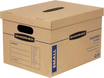 Bankers Box Small Classic Moving Box, 10-Pack, Reinforced Handles, Tape-Free Assembly, 15 x 12 x 10 Inches (7714901)