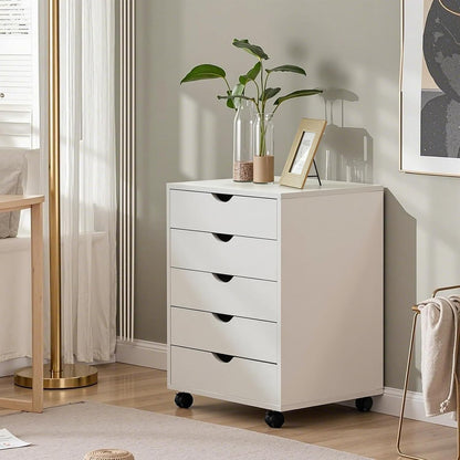 OLIXIS 5 Drawer Mobile File Cabinet Under Desk Storage Organization with Wheels Vertical Filing Chest Rolling Wood Small Desk Printer Stand for Home Office, 15.75"D x 18.74"W x 25.39"H, Black