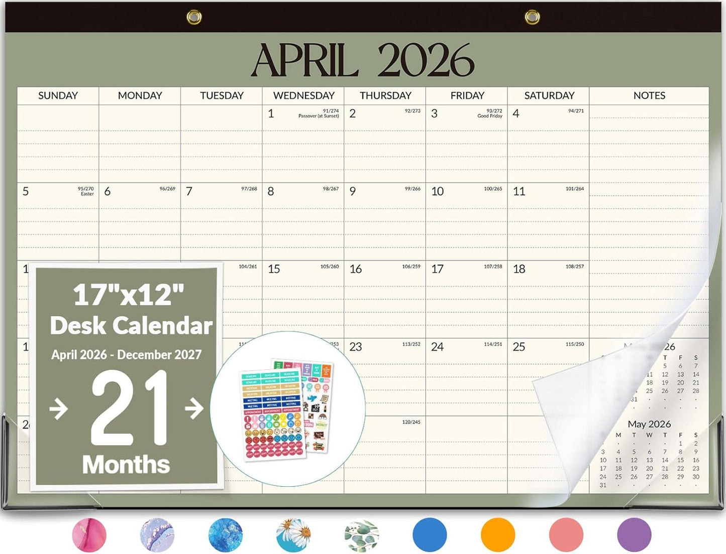 Forvencer Desk Calendar 2026-2027, 21 Months Calendar Runs from April 2026 to December 2027, 17" x 12" Large 2026 Wall Calendar Monthly Planner with Plastic Cover for Home School Office