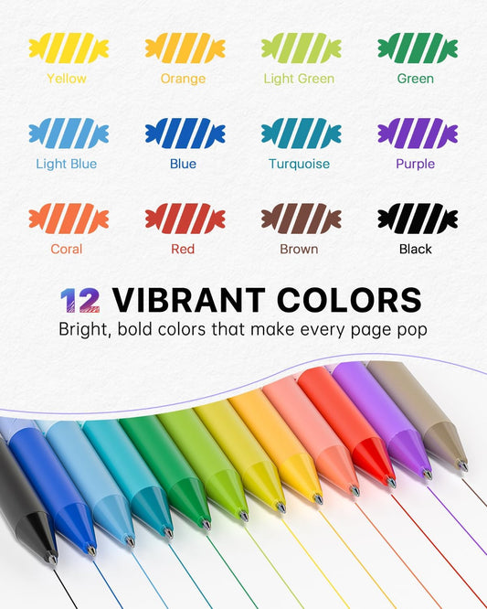 Four Candies Erasable Gel Pens, 0.7 mm Medium Point, Retractable Erasable Pens, Make Mistakes Disappear, 12 Assorted Colors for Drawing, Writing & Planners