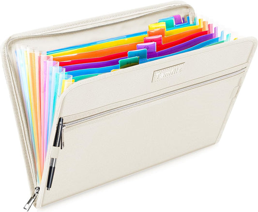 Tamfile Fireproof Accordion File Organizer with Handle, 13 Pocket Transparent Expanding File Folder with Zipper & Labels, File Folder with Multi-Pockets Paper Organizer Folder for Letter A4 Files