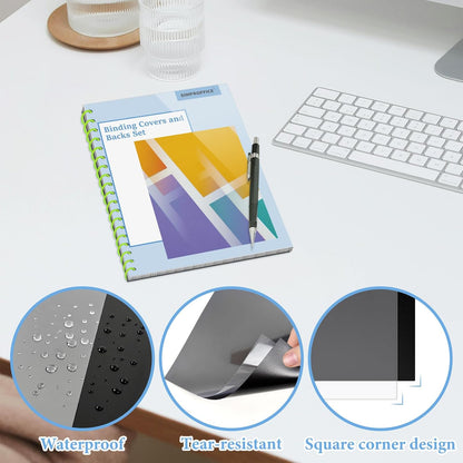 60 Pack Binding Covers and Backs Set, 8.5 x 11 Inches, 30P Clear PVC Covers (8 Mil), 30P Black Sand-Textured Polycovers (12 Mil)，Presentation Covers for Binding, Letter Size