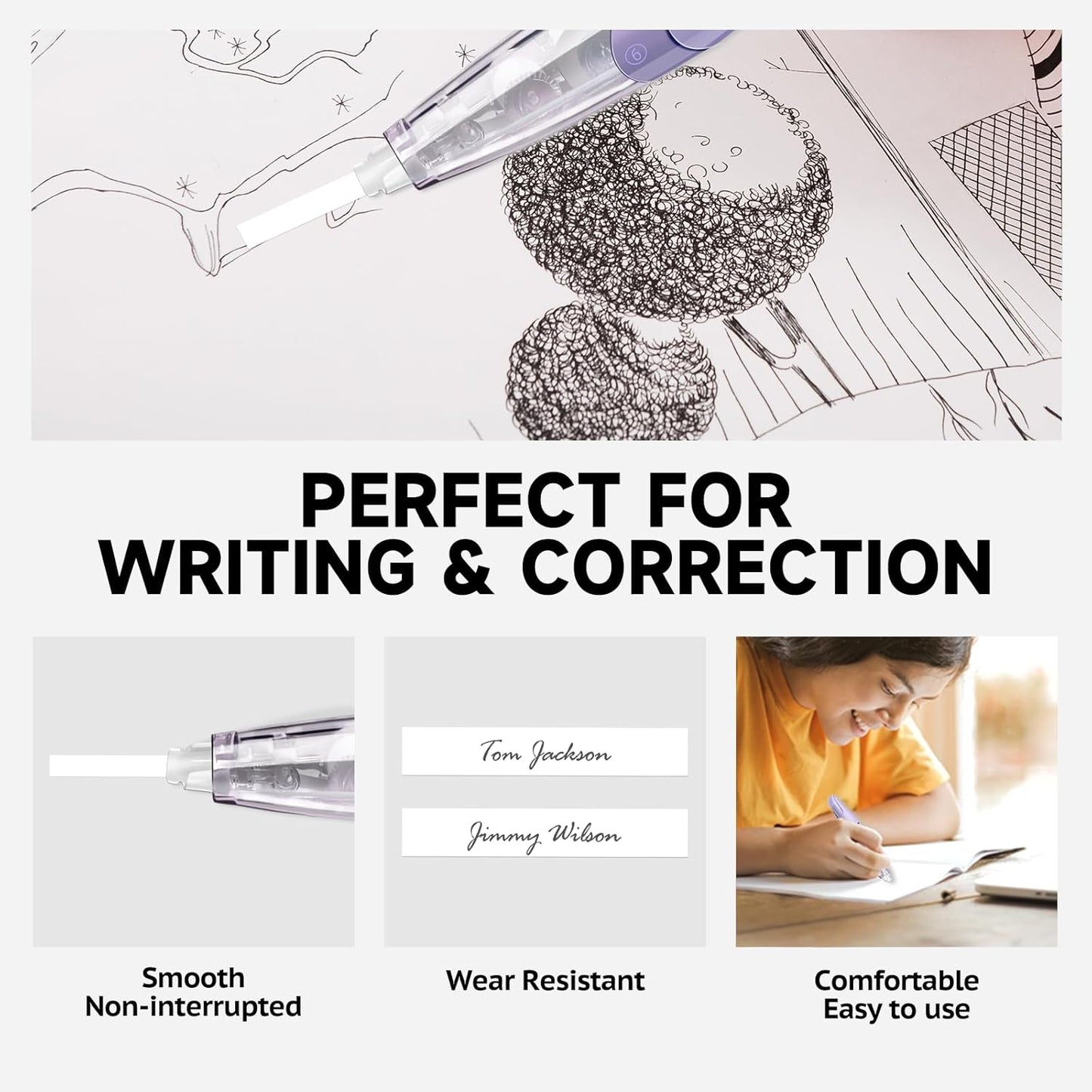 Refillable Retractable Correction Tape with 2 Extra Refills, White Smooth Pull Out Cute Correction Tape for Office Supplies, 4 PCS (CS-25)
