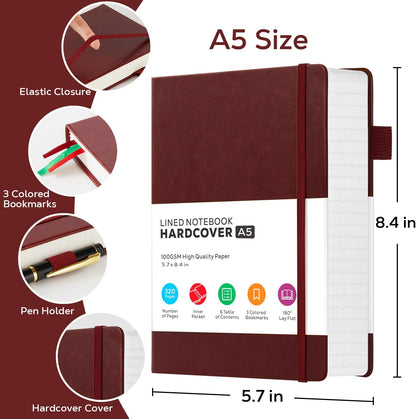 Hardcover Lined Notebook Journal for Writing, 320 Pages Leather Thick College Ruled Notebook Journal with 100GSM Paper, A5 (5.7'' X 8.4'') Daily Journal for Women Men Work Organization, Black