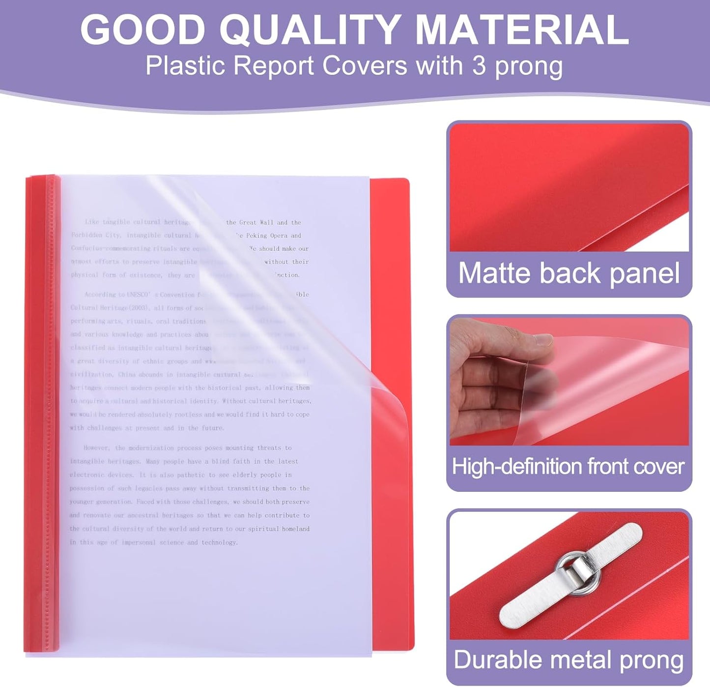 PATIKIL Plastic Report Covers with Prong, 10 Pcs 80 Sheet Capacity Clear Front Presentation Binders with 3 Metal Prong Fasteners Report Folder for Resume Documents Files Letter, Dark Blue