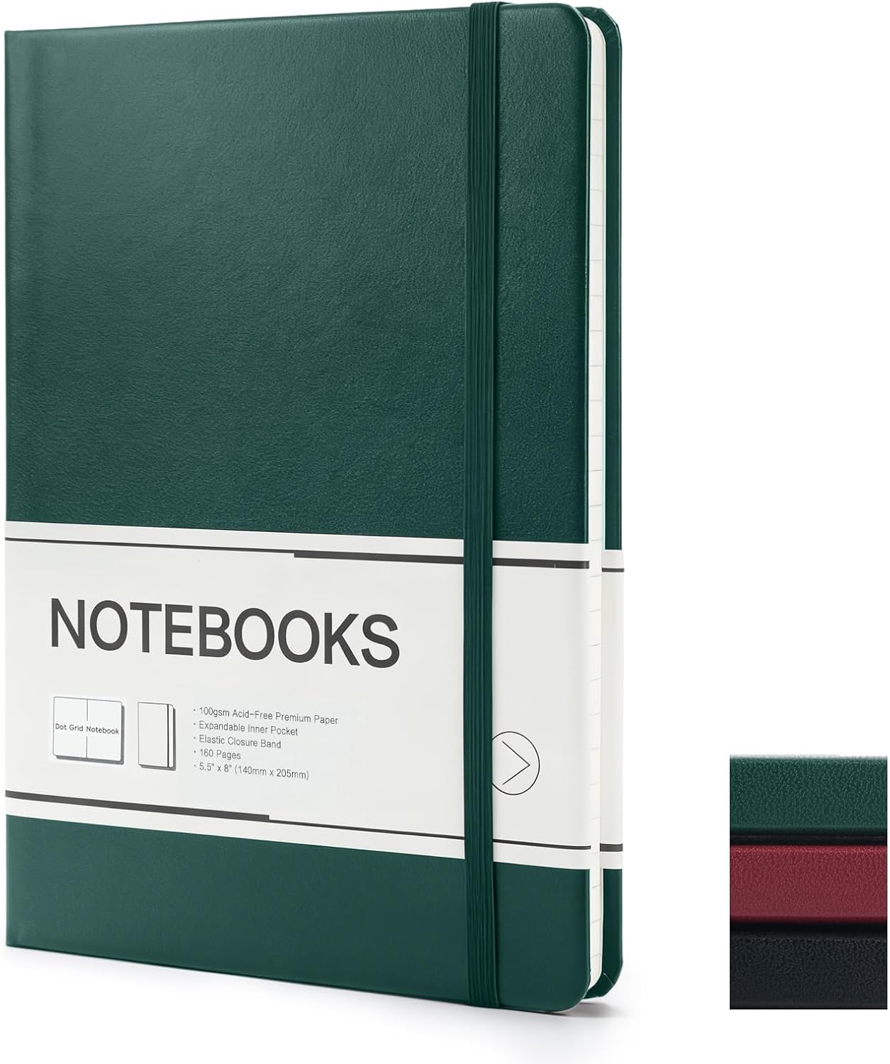 M&G Dotted Journal Notebook, 160 Pages, A5 Medium Size 5.6" x 8" for Men Women, 100GSM Thick College Ruled Paper Bullet Journal for Note Taking, Work & Office, Leather Hardcover, Green