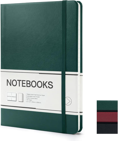 M&G Dotted Journal Notebook, 160 Pages, A5 Medium Size 5.6" x 8" for Men Women, 100GSM Thick College Ruled Paper Bullet Journal for Note Taking, Work & Office, Leather Hardcover, Green