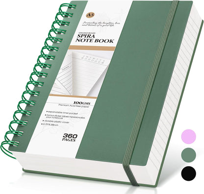 MUAHLIUB Spiral Notebook Journal College Ruled, 360 Pages Lined Thick Journals for Women Men, B5 Big Notebooks with 100GSM Paper, Spiral Bound Journaling for Writing Work School Black 7.6"×10"