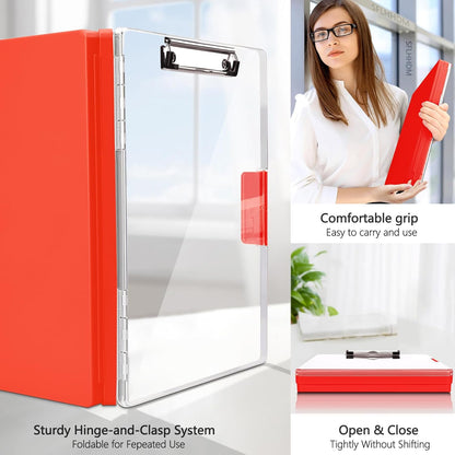 SFLHHDM Clipboard with Storage,Heavy Duty Clip Boards 8.5x11 with 2 Storage Case,Clear Visible Panel Storage Clipboards,Side Opening Nursing Clipboard Folder for Office Supplies-Light Purple