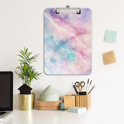 Hongri Plastic Cute Clipboard, Letter Size for Students, Teacher, Woman and Kids, Low Profile Clip, Decorative Pattern, Size 9 x 12.5 in, Dream Marble