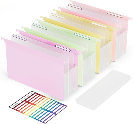 ThinkTex Extra Capacity Plastic Hanging File Folders, 4.72 Inch 8 Pack Reinforced Expanding Hang Folders Letter Size，Accordion Pocket with Movable Dividers,Heavy Duty for Filing Cabinet, Home Office