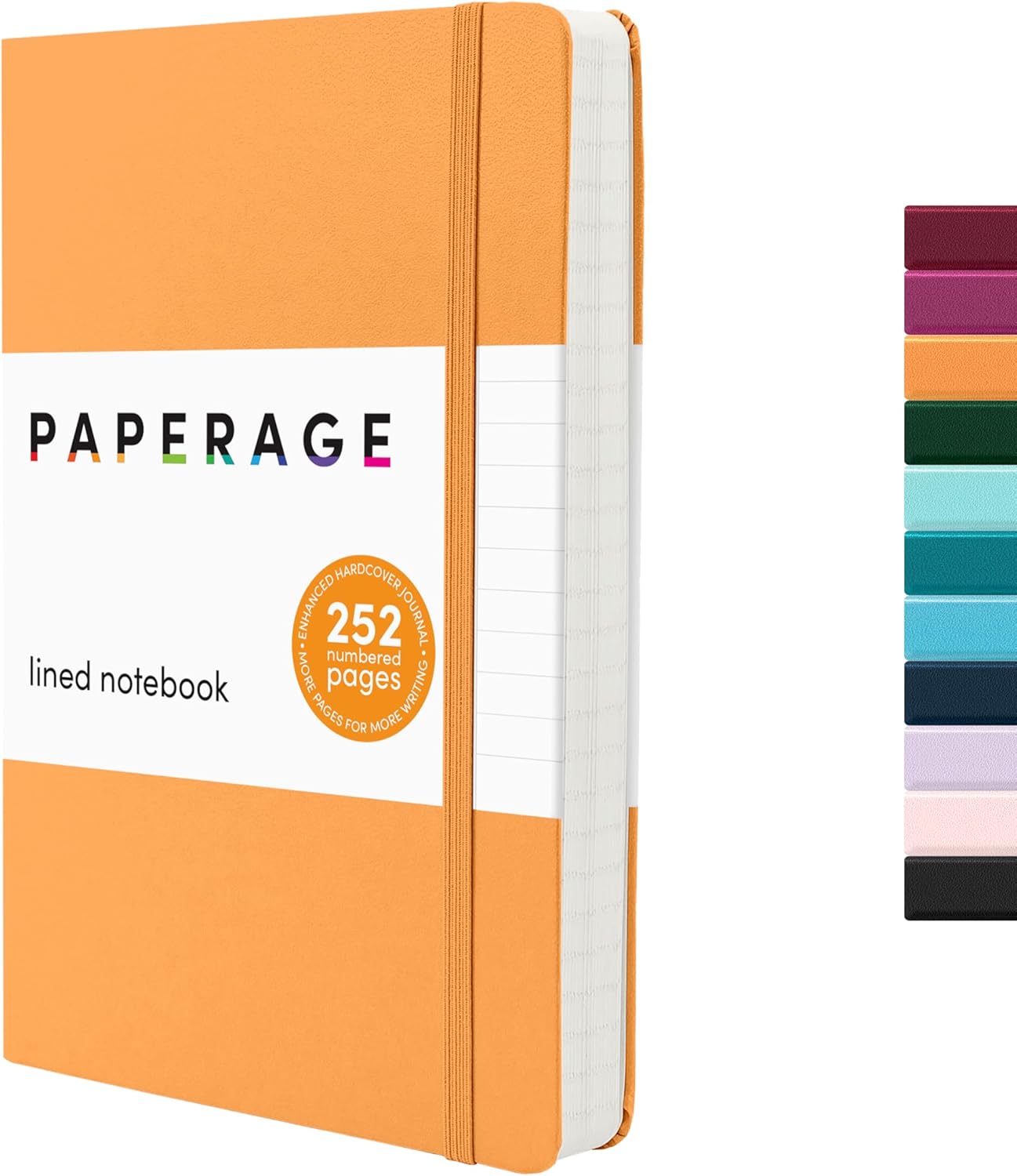 PAPERAGE Lined Journal Notebook, (Black), 160 Pages, Medium 5.6 in x 8 in - 100 GSM Thick Paper – Hardcover Journaling Notebook for Work, School & Note Taking