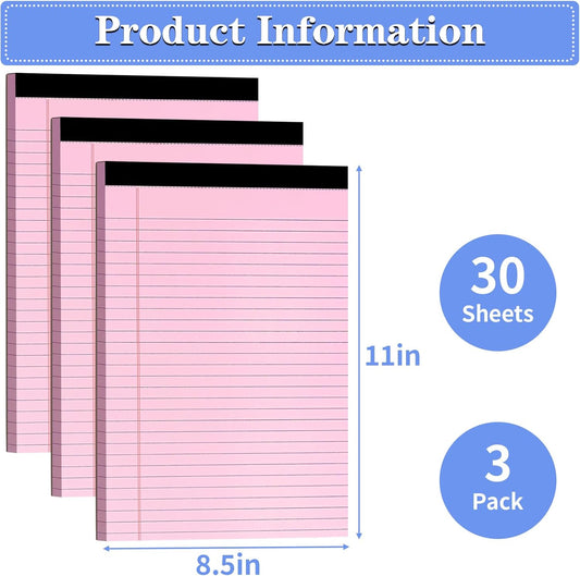 3 Pack Legal Pads Refills Note Pads, Writing Pads 8.5 x 11 Inches, Memo Pads Lined Writing Note Pads, Letter Size Legal Pad Wide Ruled Lined Pads Legal Rule for School Office（30 Sheet per Pads）