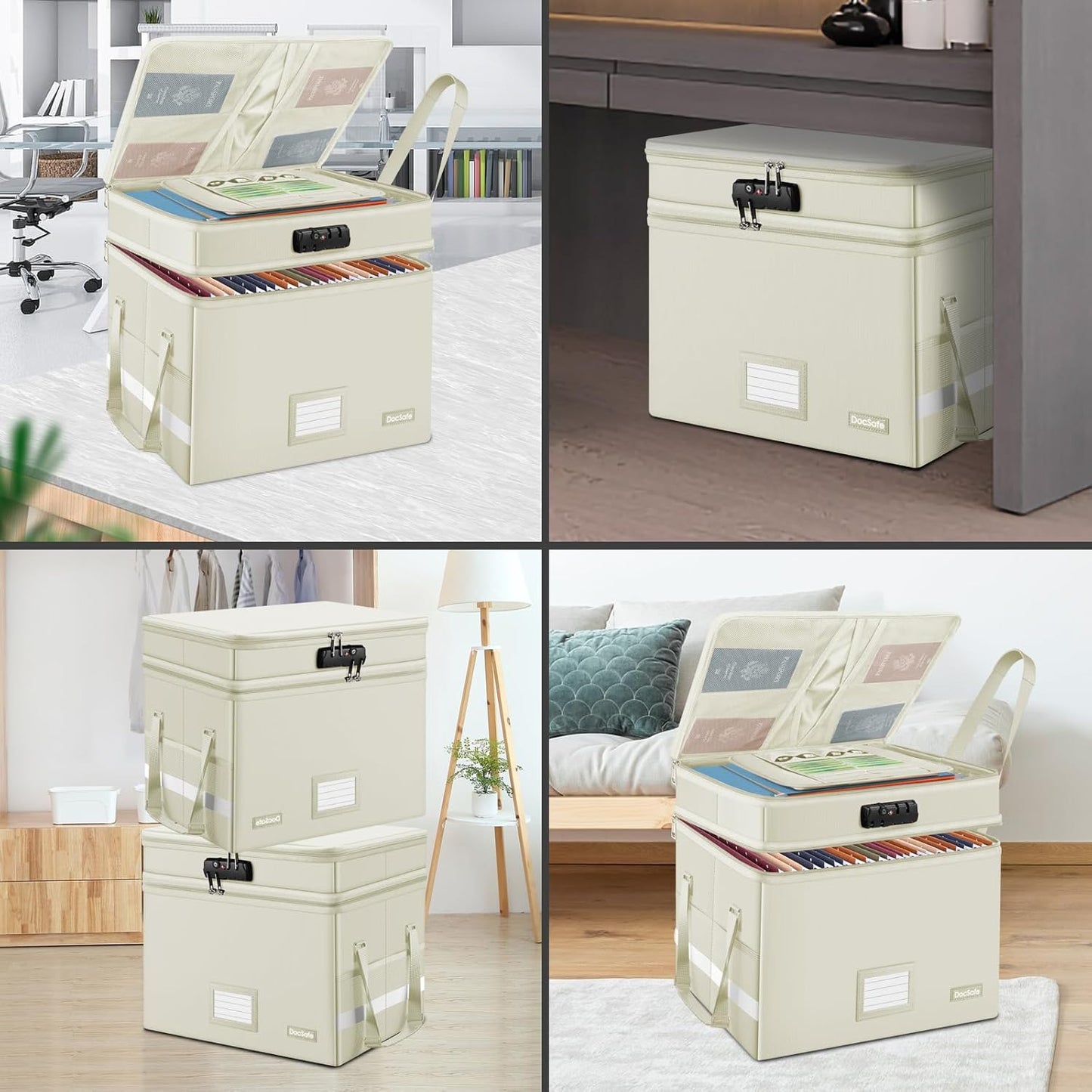 DocSafe File Box with Lock,Multi-Layer Fireproof Document Box Collapsible File Storage Organizer with Pockets/Handle,Large Portable Home Office Filing Safe for Hanging Letter/Legal Size Folders,Black