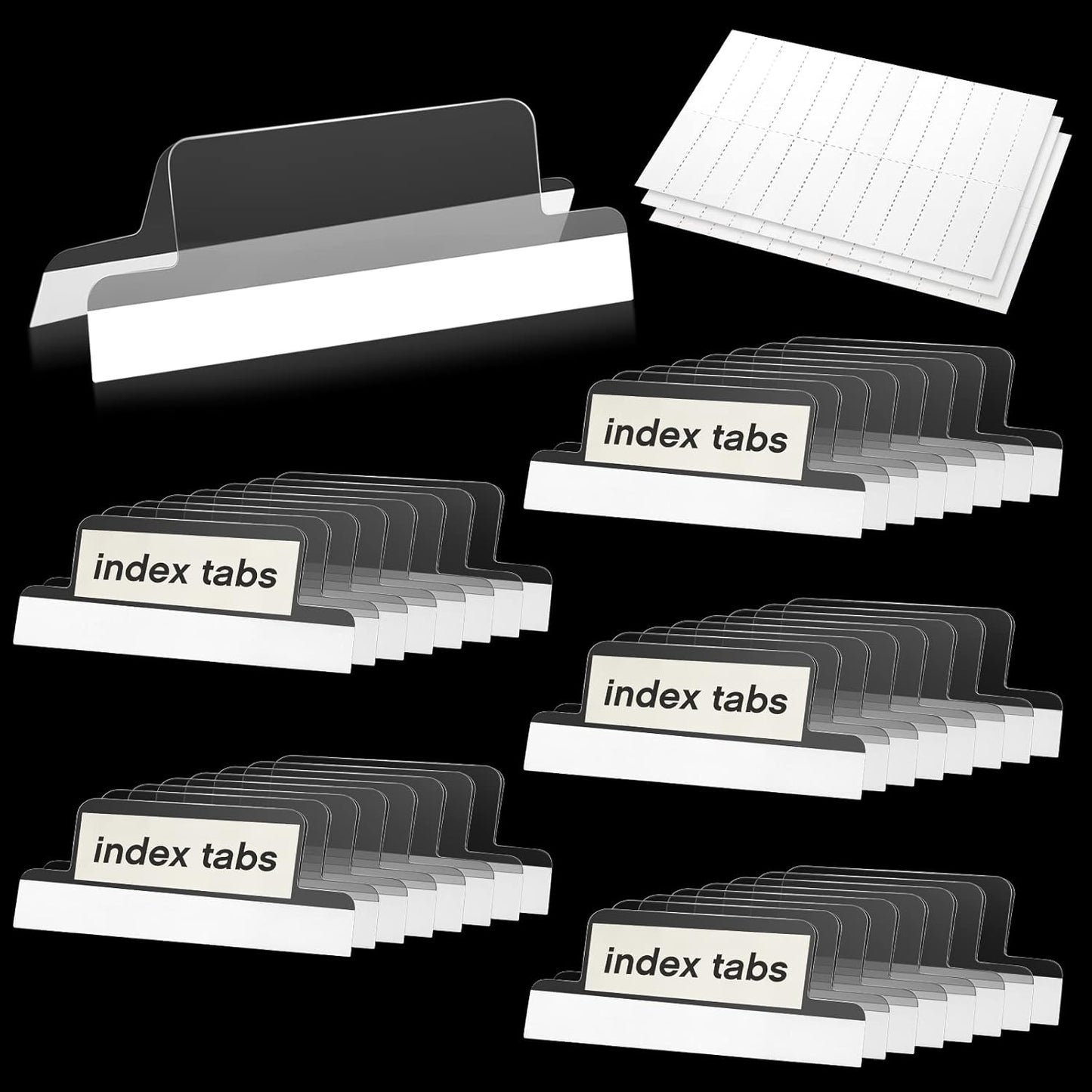 Gueevin 100 Pieces 1.5 Inch Insertable Self Adhesive Index Tabs with Paper Printable Inserts Clear Plastic Sticky File Folder Labels Hanging File Tabs for Notebooks Book Page Folders