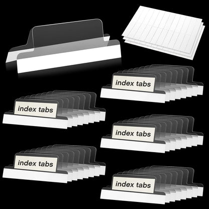 Gueevin 100 Pieces 1.5 Inch Insertable Self Adhesive Index Tabs with Paper Printable Inserts Clear Plastic Sticky File Folder Labels Hanging File Tabs for Notebooks Book Page Folders