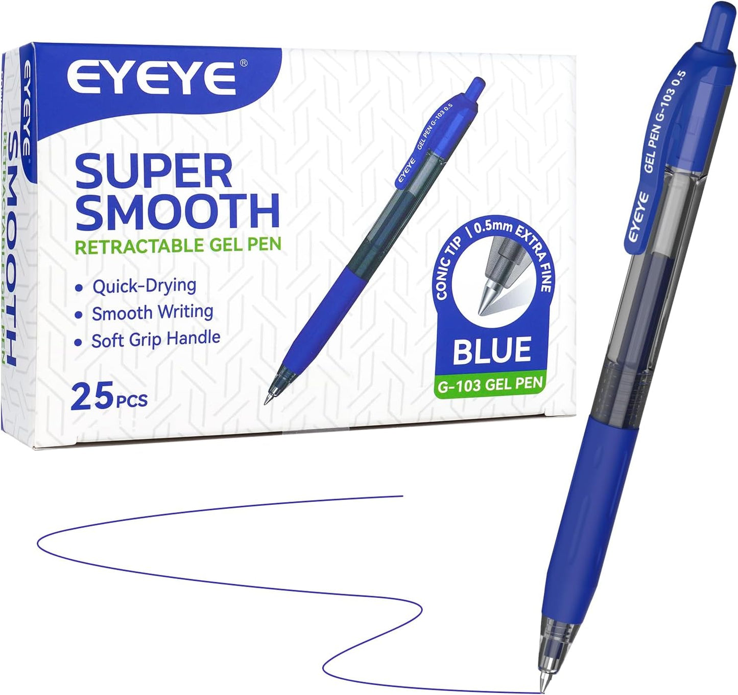 EYEYE G-103 Retractable Gel Pens Black 50 Pack, 0.5mm Extra Fine Point Ink Pen Quick Dry, Ballpoint Pen Fine Point Smooth Writing Pens for for Office School Supplies