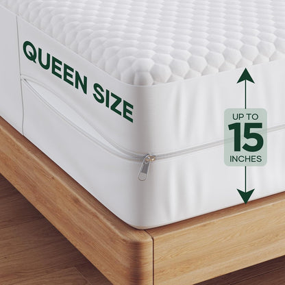 OhGeni 100% Waterproof Queen Size Mattress Protector,Soft Mattress Pad, Cooling Breathable Fitted Sheets,Washable Bed Cover,Non-Slip Deep Pocket,Noiseless for Bedroom