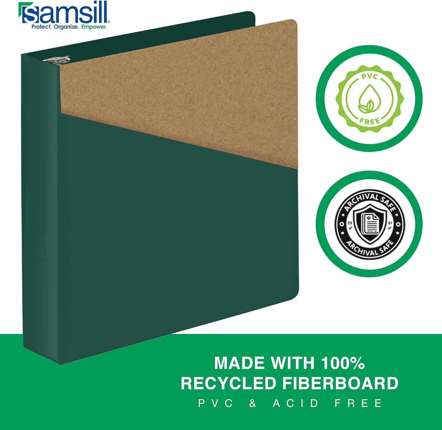 Samsill Durable 4 inch 3 Ring Binder, D Ring Binder, 100% Recycled Chipboard, Black, 2 Pack