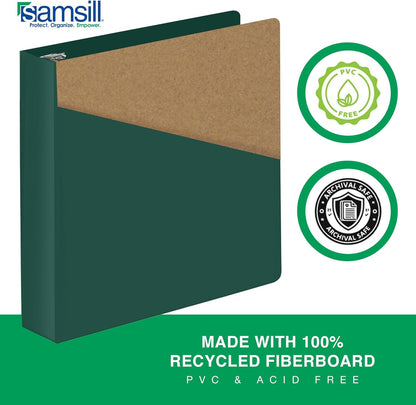 Samsill Durable 4 inch 3 Ring Binder, D Ring Binder, 100% Recycled Chipboard, Black, 2 Pack