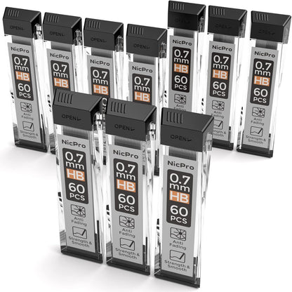 Nicpro 600 PCS Lead Refills 0.5mm HB #2 Break Resistant Mechanical Pencil Refills 0.5 mm, 60 Pack Per Tube, 10 Tubes