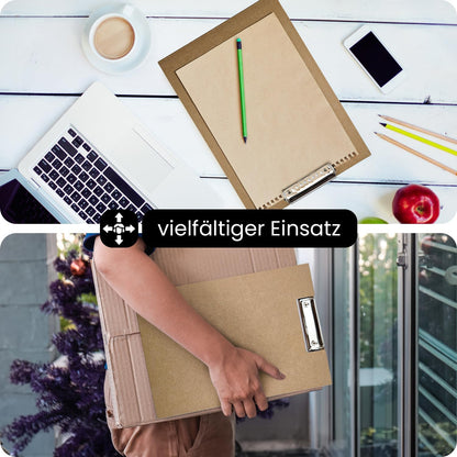 Netuno Pack of 1 Clipboard Folder Eco A4 with Clip Clipboard Kraft Cardboard Natural Brown with Lid Writing Board with Metal Clip Hard Plate Plastic Writing Pad Clipboard Document Holder