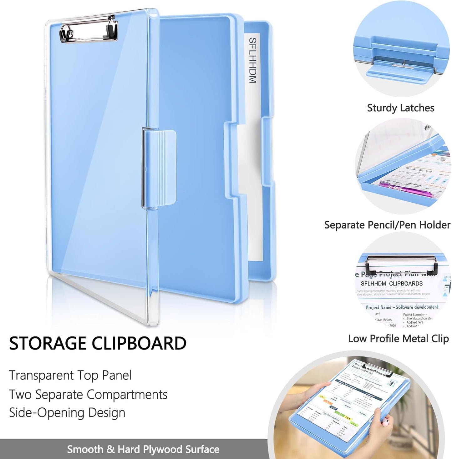 SFLHHDM Clipboard with Storage,Heavy Duty Clip Boards 8.5x11 with 2 Storage Case,Clear Visible Panel Storage Clipboards,Side Opening Nursing Clipboard Folder for Office Supplies-Light Purple