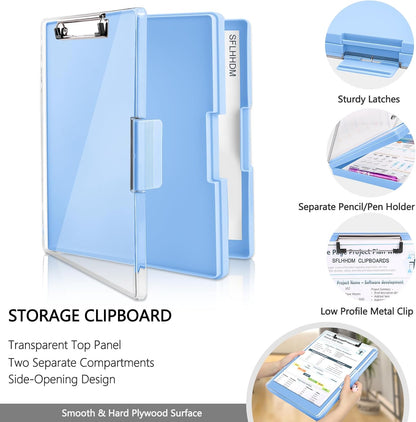 SFLHHDM Clipboard with Storage,Heavy Duty Clip Boards 8.5x11 with 2 Storage Case,Clear Visible Panel Storage Clipboards,Side Opening Nursing Clipboard Folder for Office Supplies-Light Purple