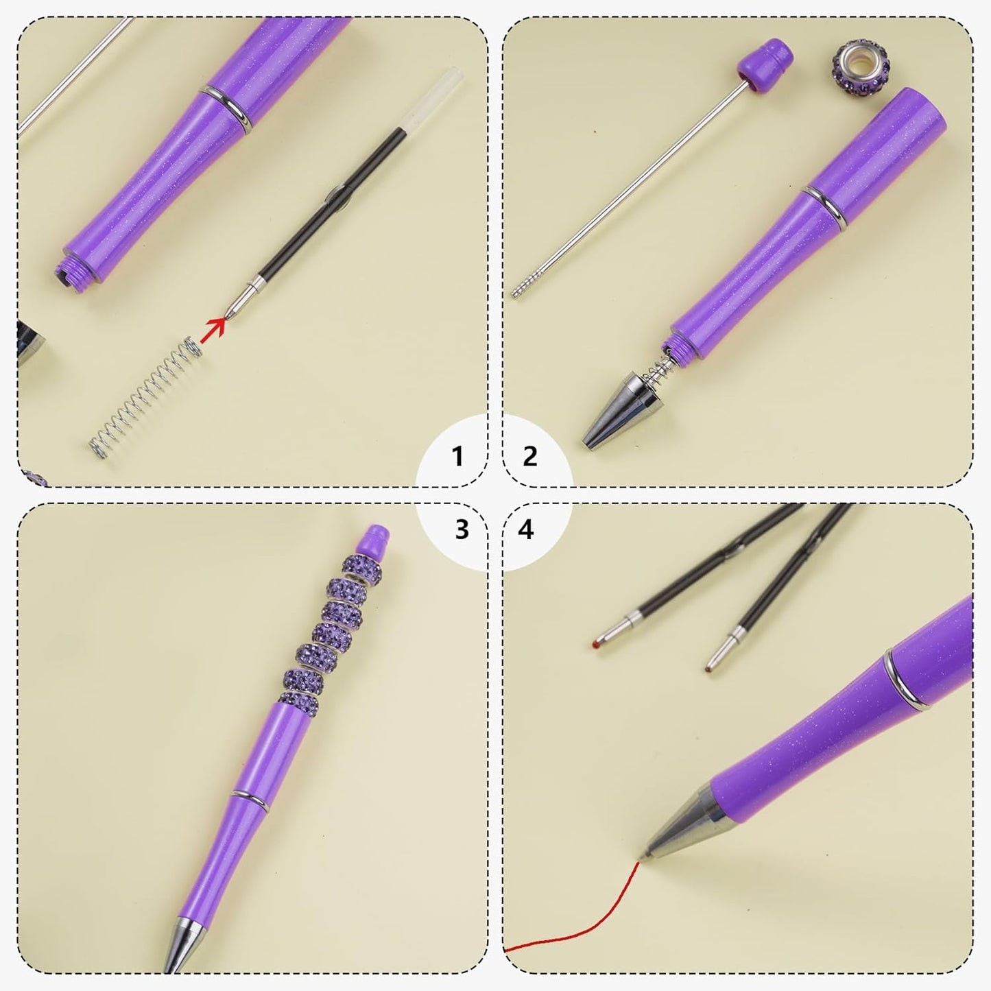 jiebor 100Pcs Beadable Pens Refills Ballpoint Pens Refills Black Ink 1.0mm for Plastic Bead Pens Office Supplies 2.44 Inch