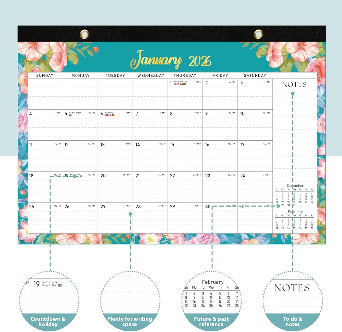 2026 Desk Calendar, Large Desktop/Wall Monthly Calendar (Jan. 2026 - Jun. 2027) 17'' x 12'' School Year Desk Planner for Teacher Family School Office Supplies
