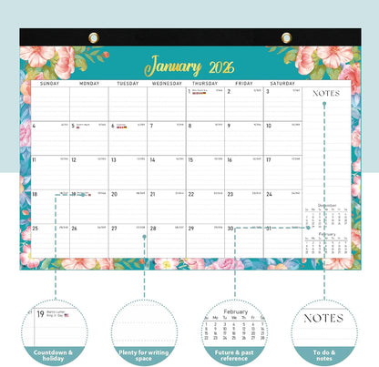 2026 Desk Calendar, Large Desktop/Wall Monthly Calendar (Jan. 2026 - Jun. 2027) 17'' x 12'' School Year Desk Planner for Teacher Family School Office Supplies