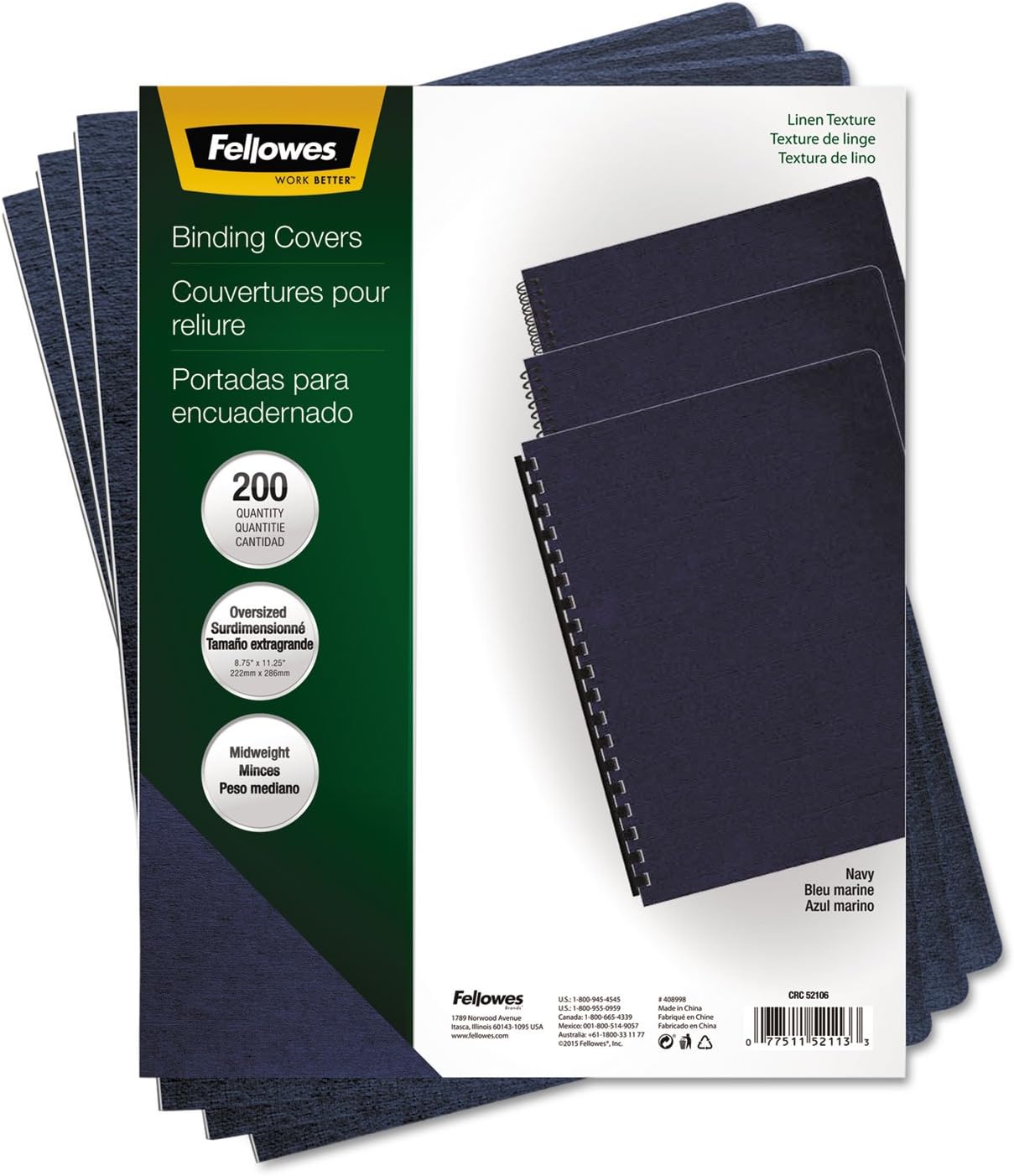 Fellowes Linen Presentation Covers, Letter, Navy, 200 Pack (52098)