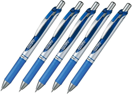 Pentel EnerGel Deluxe RTX Retractable Liquid Gel Pen,0.7mm, Fine Line, Metal Tip, Blue Ink-Value set of 5